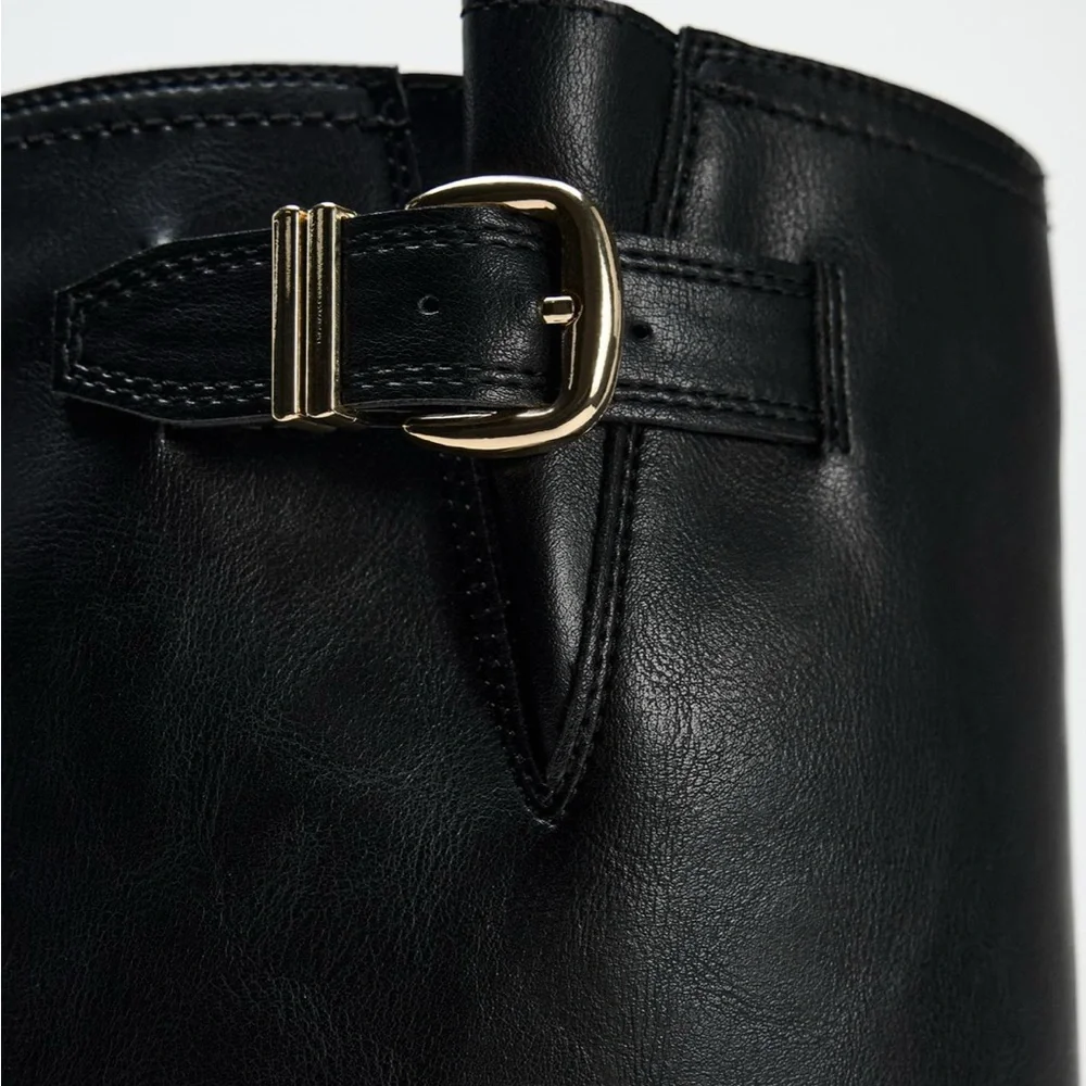 Zara BUCKLED KNEE HIGH riding BOOTS size US10 NWT - Picture 7 of 9